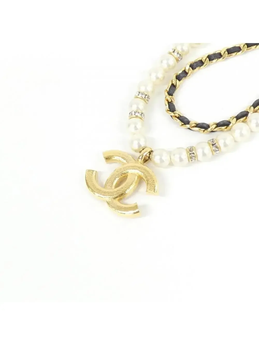 Chanel Pendant Necklace Leather Black #327504C17B